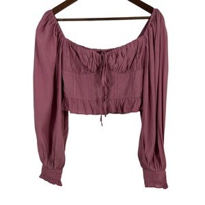 Hyfve Corset Style Mauve Crop Balloon Sleeve Blouse size Small
